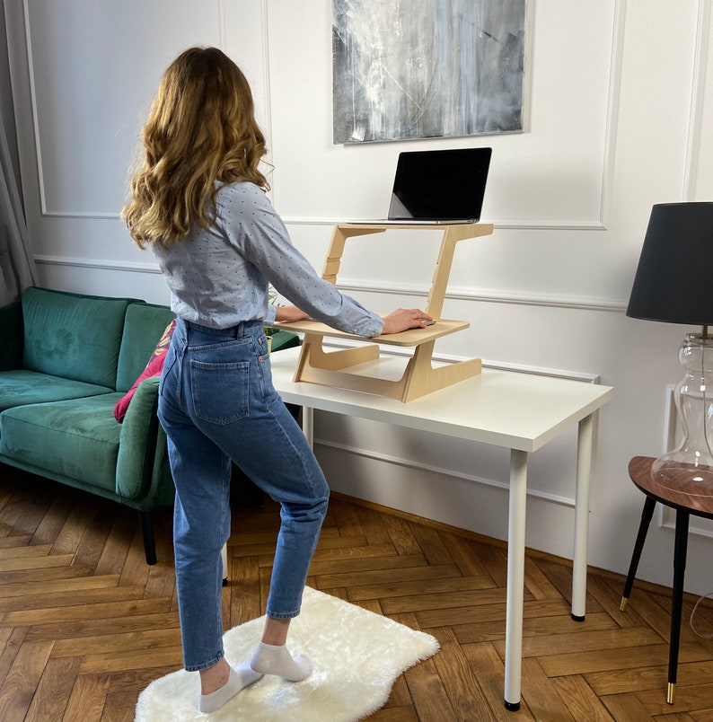 Minimalistic Wooden Standing Desk Converter Adjustable Laptop Etsy