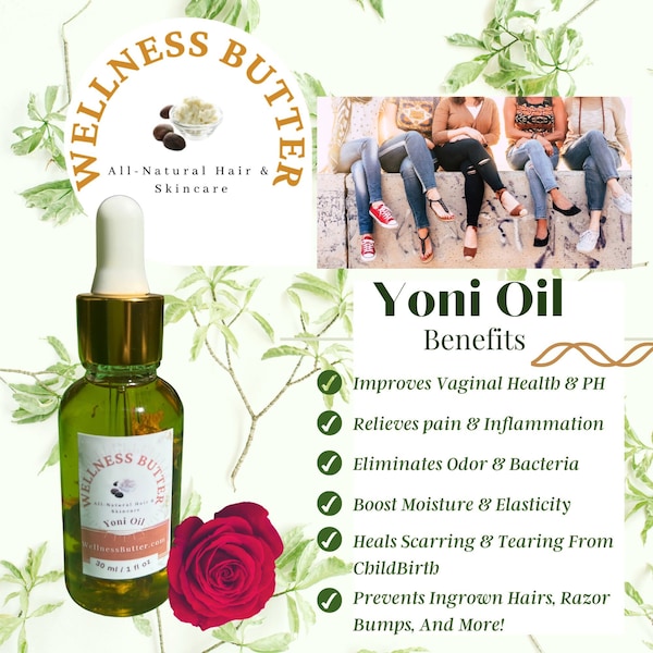 Yoni Oil For Vaginal Wellness With Calendula, Mugwort, Ginger, Rose Petals, And More | Yoni Self Care | All-Natural Feminine Care