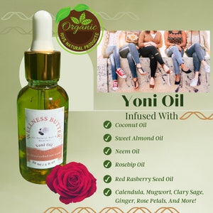 Yoni Oil For Vaginal Wellness With Calendula, Mugwort, Ginger, Rose Petals, And More Yoni Self Care All-Natural Feminine Care 1 Fluid ounces