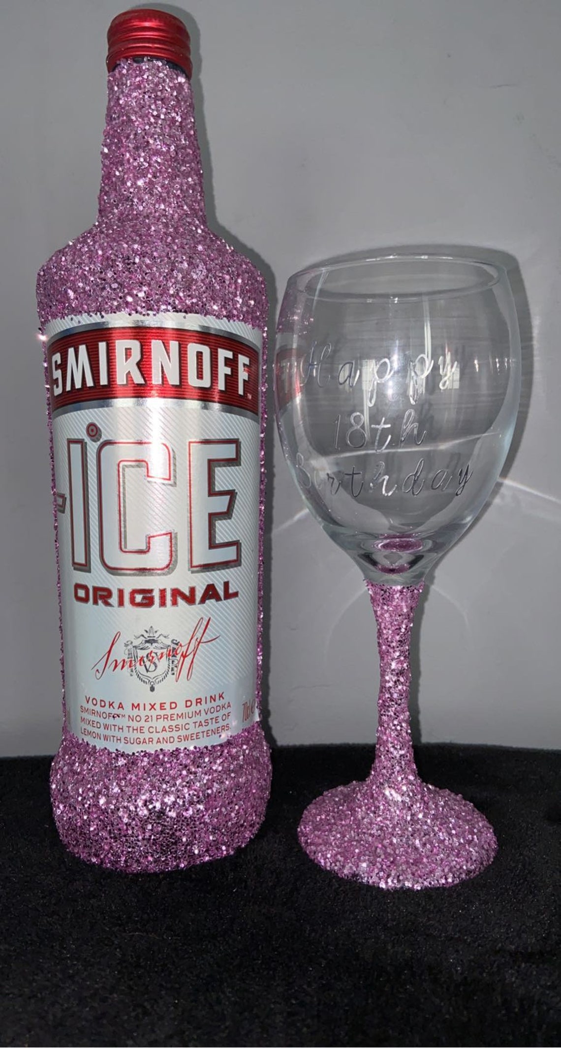 SET Glittered Smirnoff ice bottle and glass Etsy