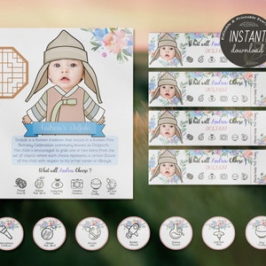 Editable Doljabi kit No.5 Hanbok Boy | Doljanchi set 1st Birthday party | Digital print| Doljabi board | Doljabi Label | Doljabi ticket