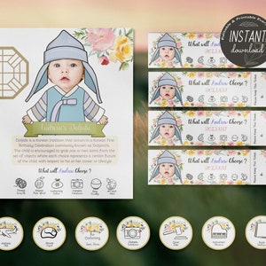 Editable Doljabi kit No.7 Hanbok Boy | Doljanchi set 1st Birthday party | Digital print| Doljabi board | Doljabi Label | Doljabi ticket