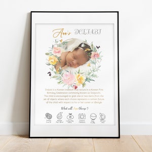 Editable Doljabi Board No.2 Yellow  | Doljanchi Board 1st Birthday party | Digital print | Personalized Dohl 돌잡이 첫돌 돌잔치