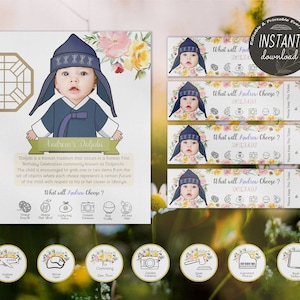 Editable Doljabi kit No.12 Hanbok Boy | Doljanchi set 1st Birthday party | Digital print| Doljabi board | Doljabi Label | Doljabi ticket