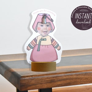 Editable Hanbok Girl  stand up cutouts for Party decorations  | DIY  Birthday party prints | Personalized Dohl 돌잡이 첫돌 돌잔치 Beak-il 백일Doljabi