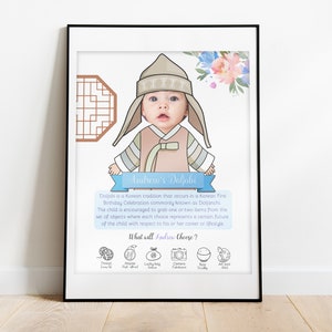 Editable Doljabi Board No.5 Hanbok Boy  | Doljanchi Board 1st Birthday party | Digital print | Personalized Dohl 돌잡이 첫돌 돌잔치