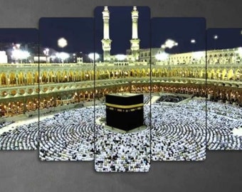 kaaba islamische Leinwand Gemälde Bilder fertig zum Aufhängen Raumdekor 5 STÜCKE mdf holz 3mm