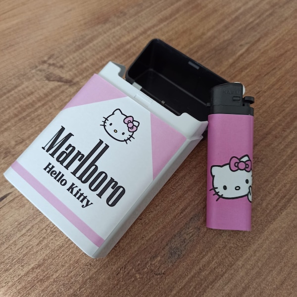 Hello Kitty Kunststoff-Zigarettenetui Box und Feuerzeug Geburtstag, Weihnachten ...