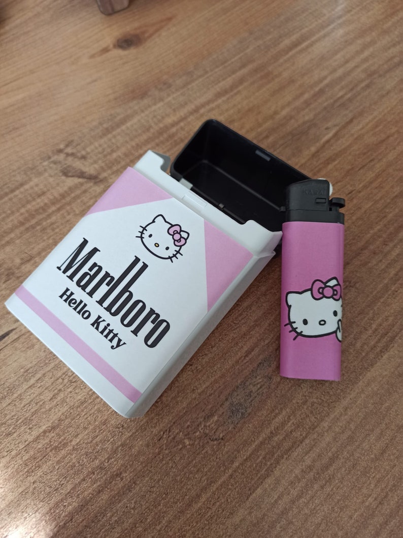 Hello Kitty Kunststoff-Zigarettenetui Box und Feuerzeug Geburtstag, Weihnachten ... Bild 1