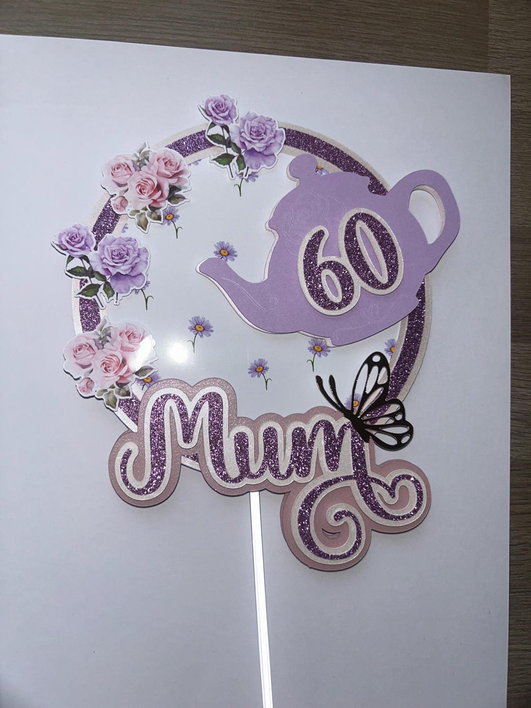Personalised Teapot Cake Topper – Floral Birthday Decoration – Rose ...