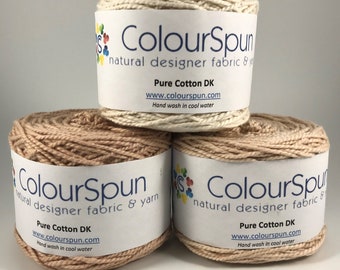 ColourSpun 100% Cotton DK Yarn, 8ply Pure Cotton, 50gm Cake