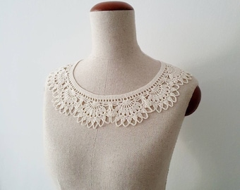 Handmade Crochet Lace Victorian Style Collar | Detachable Cream Colour Knit Necklace
