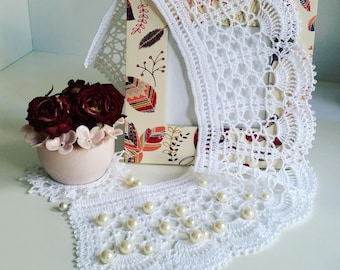 Crochet Collar Necklace: Victorian Lace Detachable Collar with Pearl Button