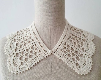 Cream Crochet Peter Pan Collar Necklace | RBG Iconic Crochet Collar | Dissent Handmade Cotton Collar with Pearl Button