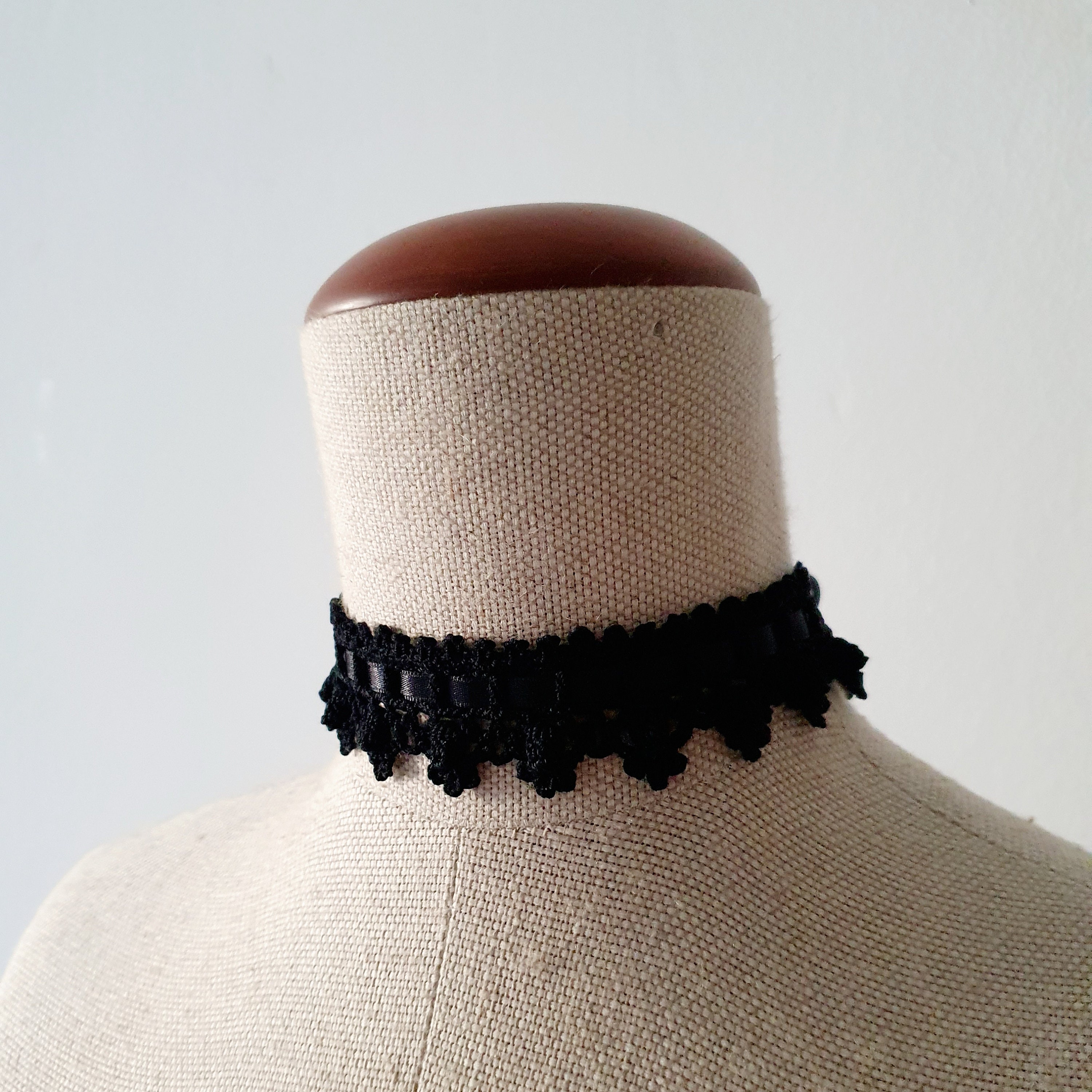 Black Lace Crochet Choker With Black Satin Ribbon - Etsy