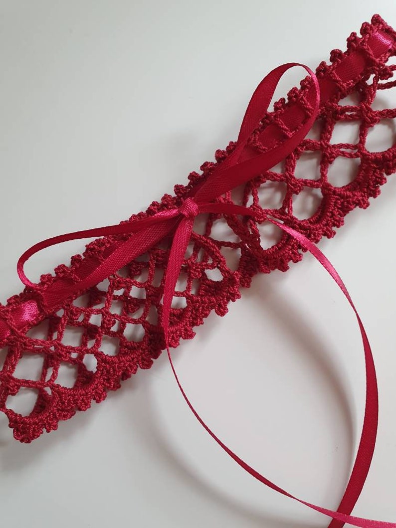 Dark Red Crochet Choker Burgundy Shade Victorian Style Lace Necklace Choker image 9