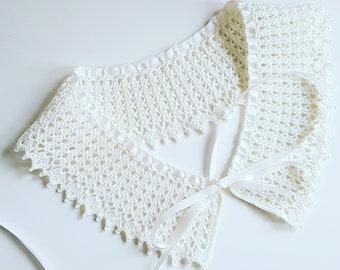 Crochet Lace Detachable Collar, Adjustable Satin Ribbon, Peter Pan Collar