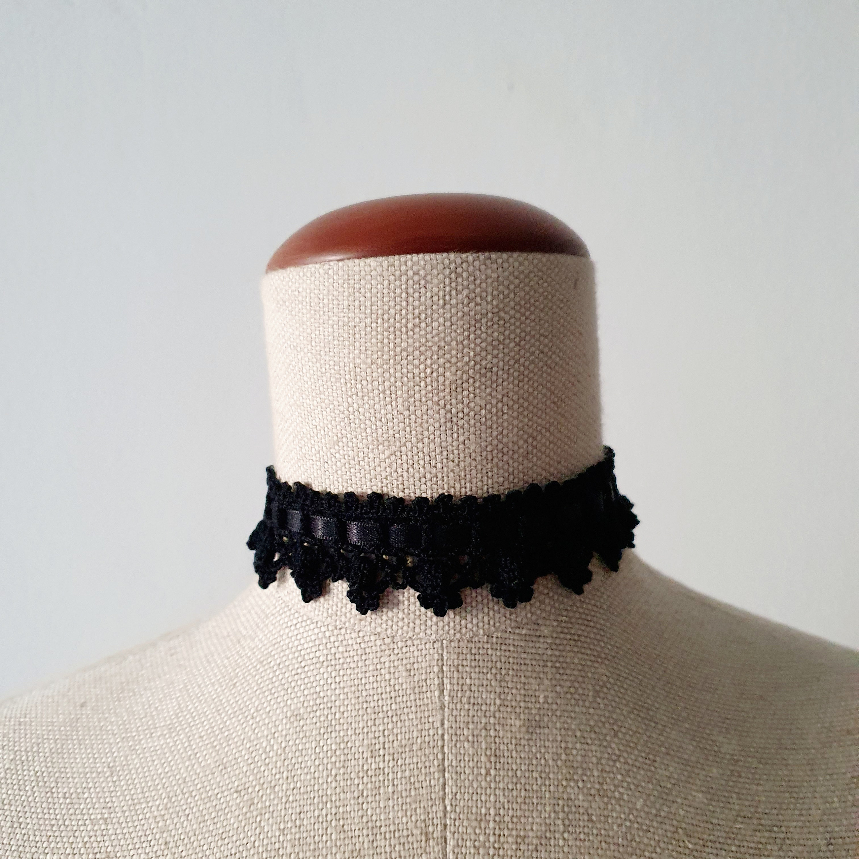 Black Lace Crochet Choker With Black Satin Ribbon - Etsy