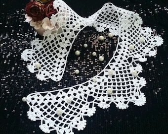 Victorian Style Lace Crochet Collar Necklace | White Peter Pan Detachable Collar