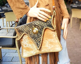 koeienhuid leren tas etsy