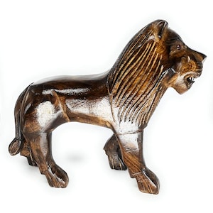 Wooden Lion Art Figurine Statue Sculpture Animal Decor for | Etsy