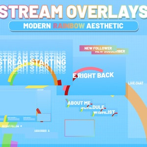 Animated Twitch Overlay, Stream Overlay Package, Cute Rainbow Twitch Overlay, Modern Rainbow Stream Pack, Transition, Twitch Panels