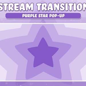 May include: Purple star shaped animation transition effect for streaming. The effect features a series of concentric stars, with the innermost star being the most prominent.