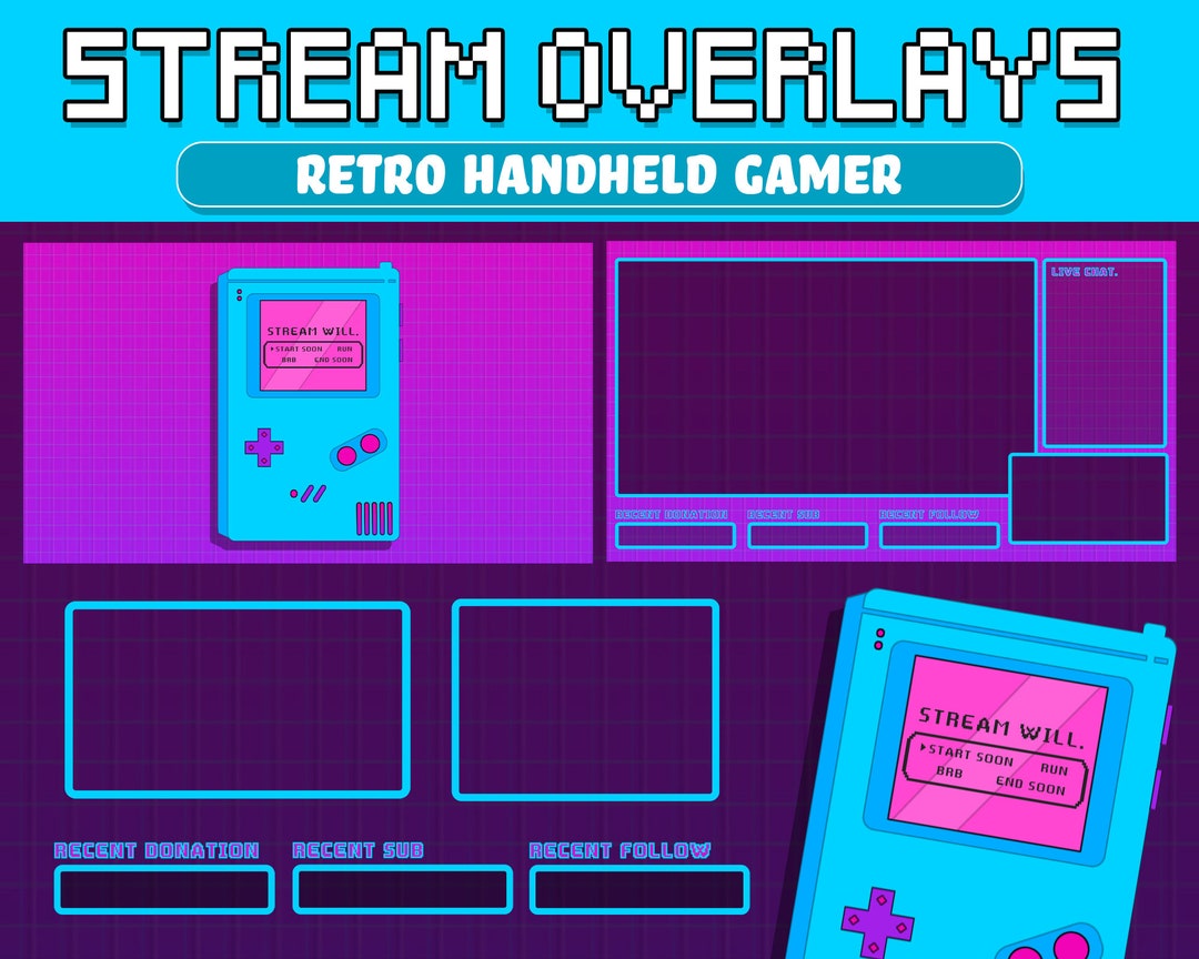 Stream Computer Frame Retro Retro Twitch Stream Overlay Package: Animated Pink Purple Theme ...