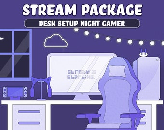 Animiertes Twitch Stream Overlay Paket: Purple Night Gamer (Digitaler Download)