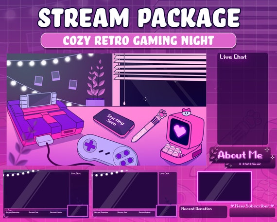 Drawing & Illustration Digital aesthetic streamer pack animated purple ...