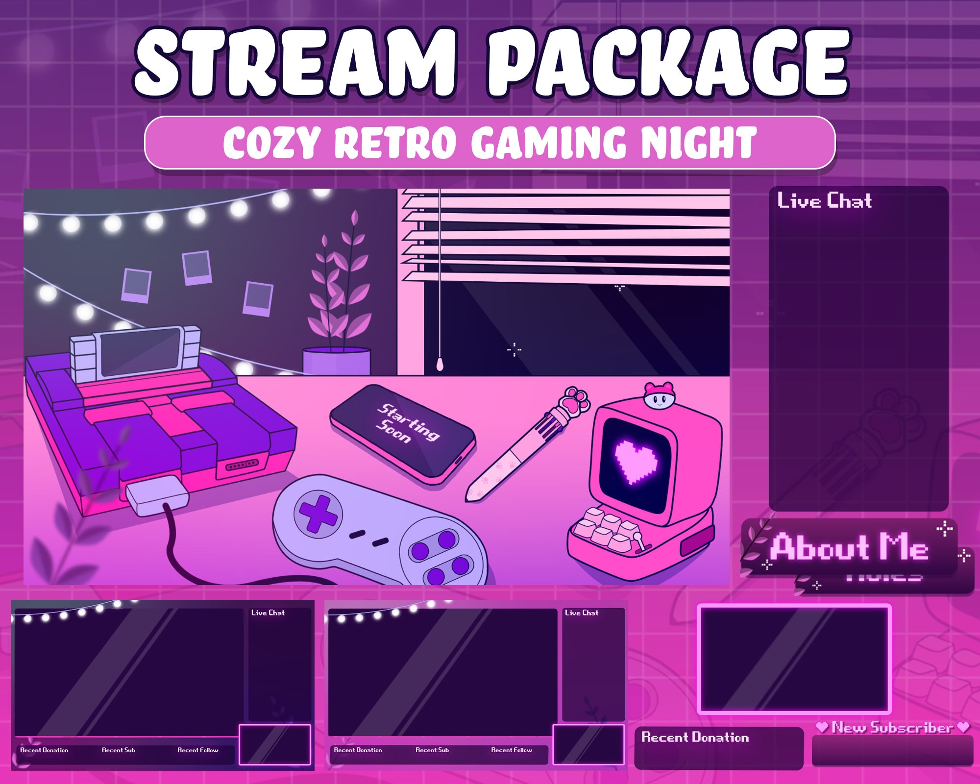 Animated Twitch Overlay Stream Overlay Package Cute Retro Twitch
