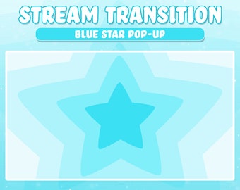 Twitch Stream Scene Stinger Transition, Blue Star Stinger Twitch Transition, Blue Star Stream Transition, Cute Pastel Stinger Transition