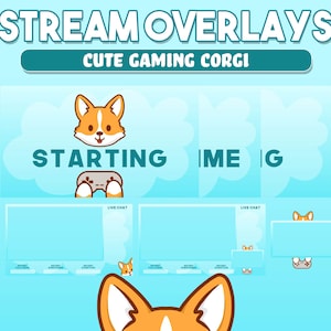 Twitch Overlay, Animated Corgi Stream Overlay Package, Animated Dog Twitch Overlay Package, Kawaii Dog Twitch Overlay, Cute Stream Overlay