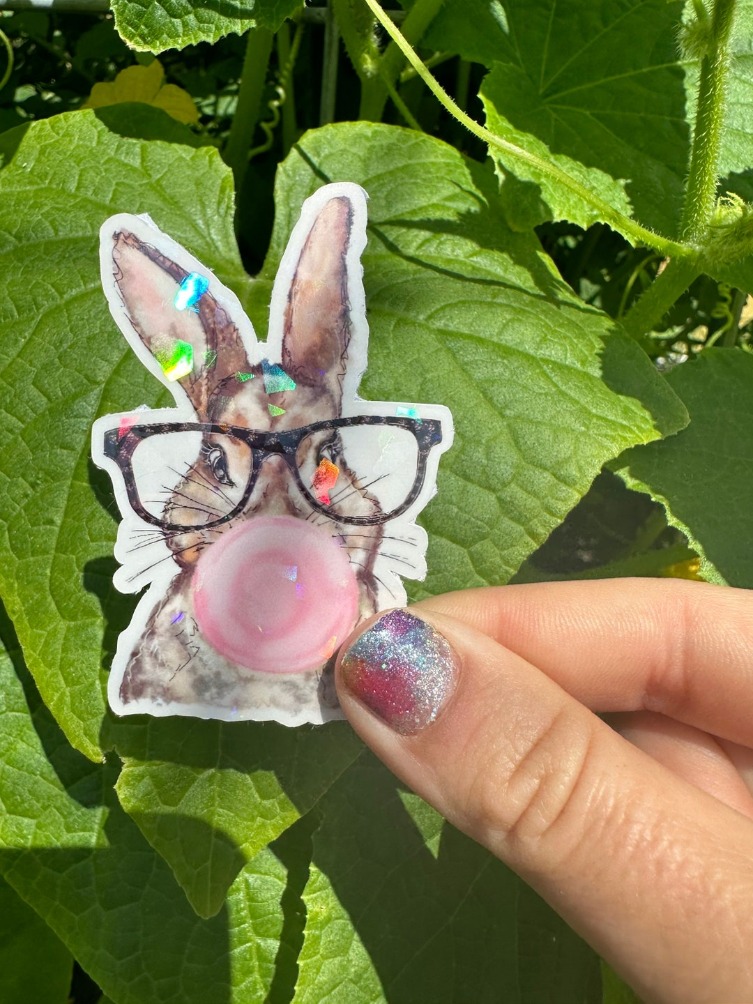 Bunny Bubble Gum Glasses Water Bottle Laptop Sticker Holographic Etsy
