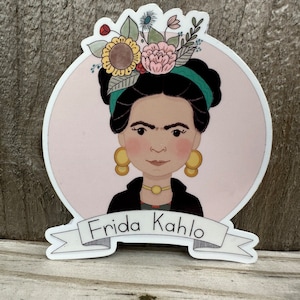 Frida Kahlo-Inspired Round Portrait Sticker - Cartoon Mexican Art Decal - History Teacher Gift - Waterproof Vinyl - Laptop Journal