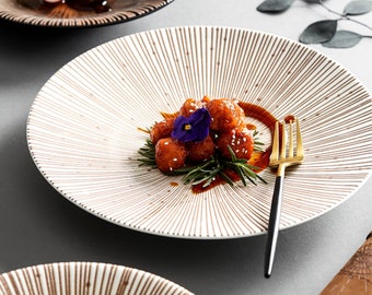 Kyoto Ceramic Plates | Dinnerware | Pasta plate | Japan handmade | Clay | Tableware | Homeware | Vertical Patterns | Japanese | Ceramic