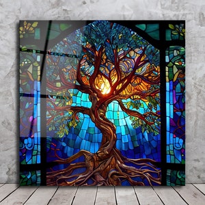 Tree of Life Stained Glass Printing Large Wall Art Wall Hangings Office&Home Decor Interior Design Decoration Modern Stylish Wall Art Gift