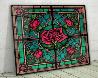 Stained Glass Flower Pattern, Stained Glass Painting, Stained Glass Panel, Stained Glass Window, Wall Hangings, Glass Wall Art Decor Gift