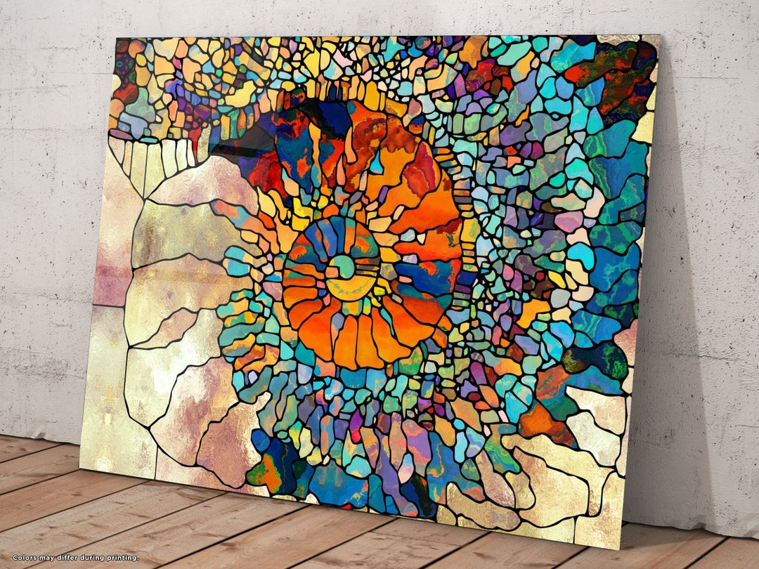 Mosaic Pattern Wall Decor, Glass Wall Art Print Durable Glass Panel