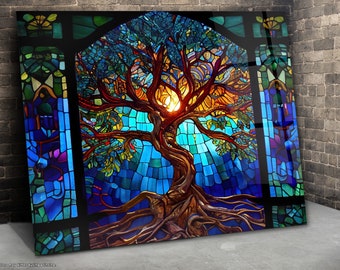 Tree of Life-Glass Wall Art-Stained Glass Art-Large Wall Art-Wall Hangings-Modern Wall Art Gift-Office Wall Art-Office Wall Decoration