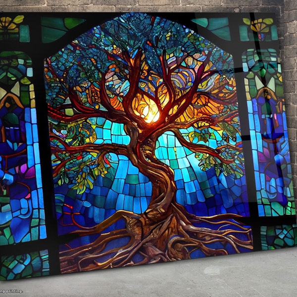 Tree of Life-Glass Wall Art-Stained Glass Art-Large Wall Art-Wall Hangings-Modern Wall Art Gift-Office Wall Art-Office Wall Decoration