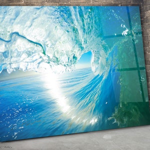 Ocean Glass Wall Art, Tempered Glass Art, Durable Glass Panel, Ocean Wave Glass Wall Art, Glass Print Art, Glass Printing Art