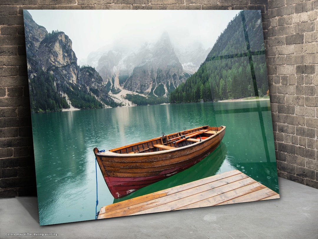 Lake View Wall Art, Snowy Mountain Lake View Wall Decor Tempered Glass