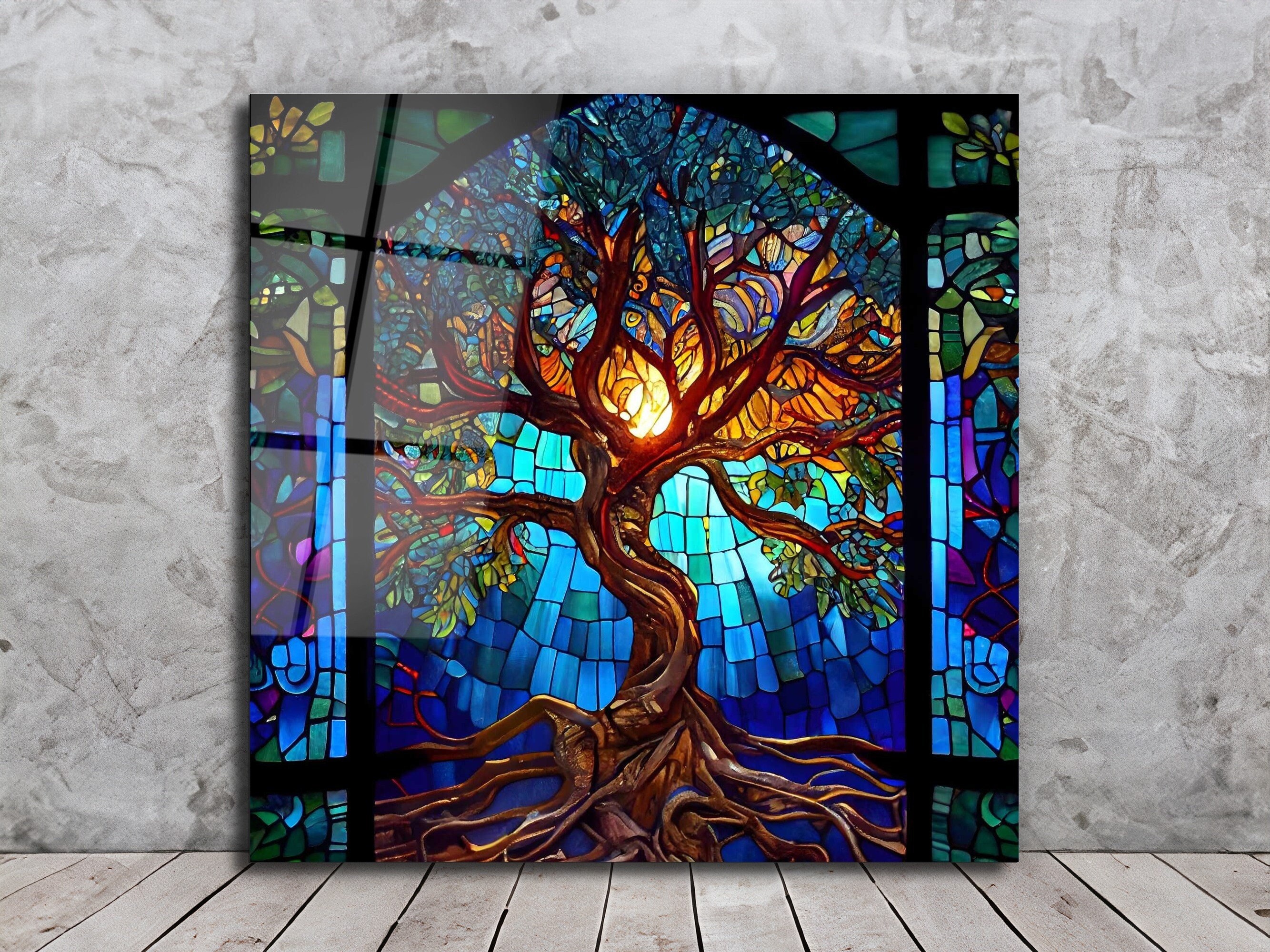 Tree of Life Stained Glass Printing Large Wall Art Wall