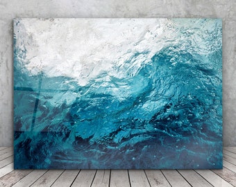 Ocean Glasswall Art,Panoramic Wall Art, Tempered Glass Art,Glass Wall Art,Ocean Colors Glass Art, Blue Abstract Glass, Ocean Tempered Glass