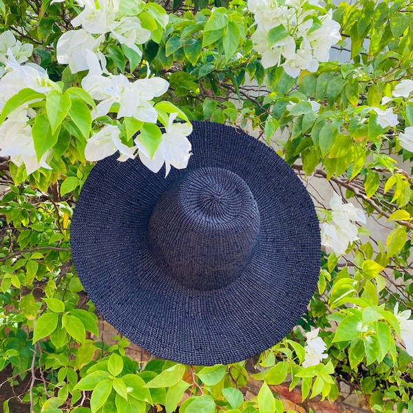 Black straw hat, African hat, woven summer hat, natural woven hat,