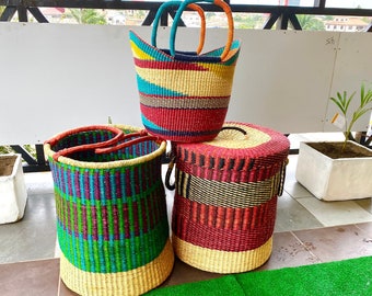 3 set Bolga Baskets, African baskets, woven basket, natural woven basket