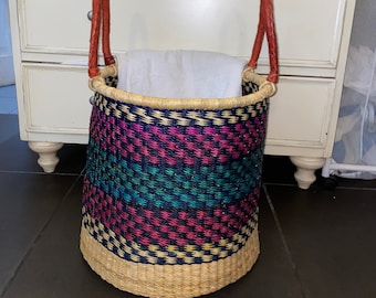 Woven hamper, African woven basket, storage basket, mini laundry basket, home decor basket