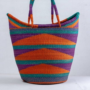 African basket, Woven Bolga basket, farmers shopping basket, picnic basket, decorative basket, colorful  basket,