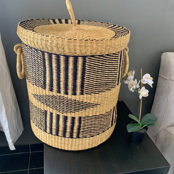 Woven laundry basket, African storage basket, woven hamper, Bolga laundry basket,  African Basket,